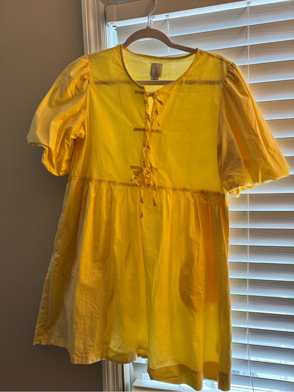 Butter Yellow Tie-Front Puff Sleeve Dress